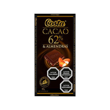 COSTA CACAO 62% ALMENDRA 1X18X80 GR
